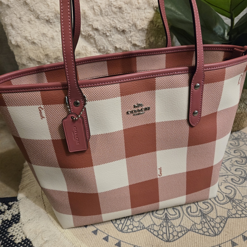 Coach Pink "Mauve" Plaid Tote Bag